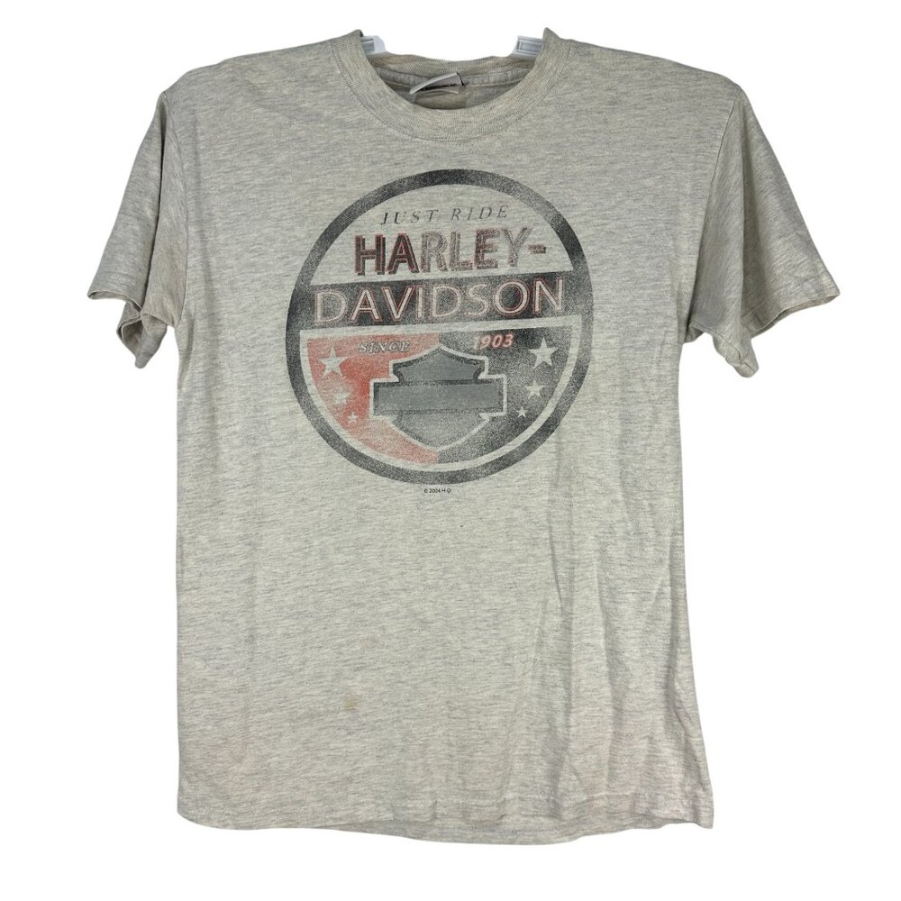 Harley Davidson 2004 Alton Illinois Graphic Tee Adult Small Beige Vintage